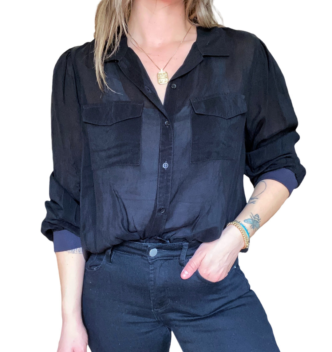 RIB CUFF L/S BUTTON UP SHIRT - BLACK - Kingfisher Road - Online Boutique