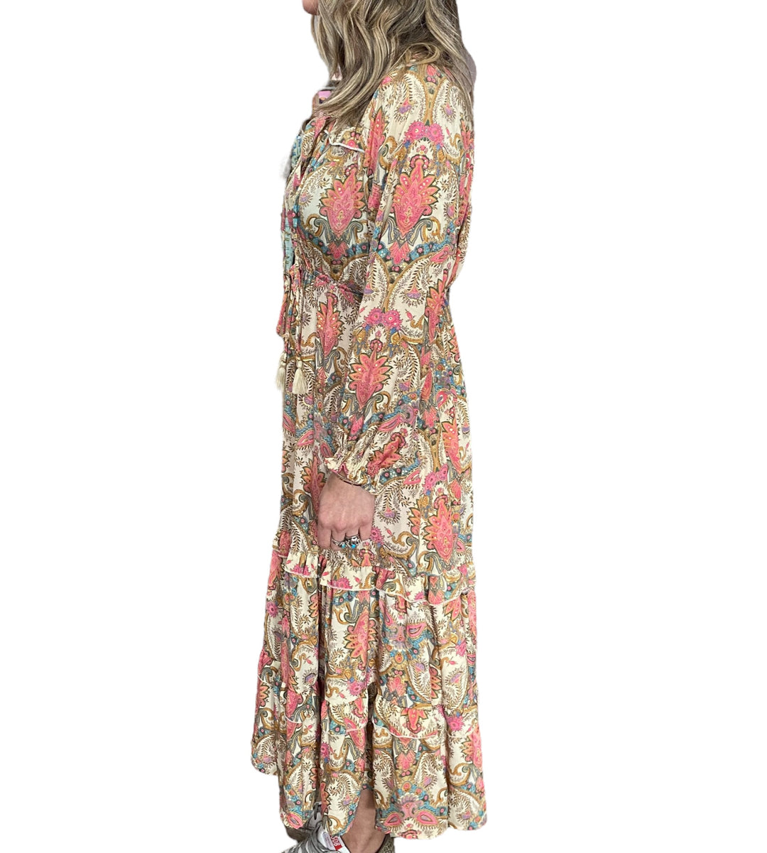 CREAM LONG SLEEVE BOHO DRESS - Kingfisher Road - Online Boutique