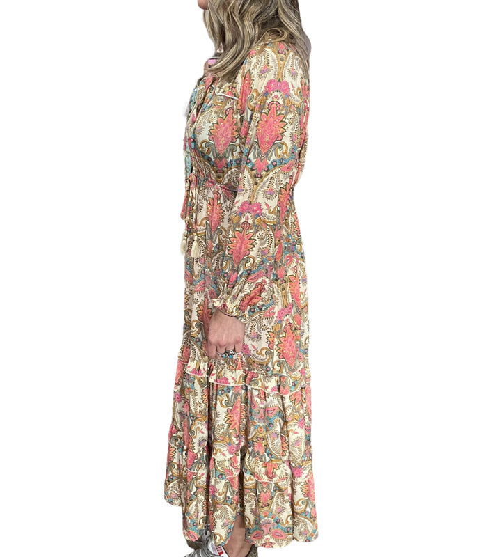CREAM LONG SLEEVE BOHO DRESS - Kingfisher Road - Online Boutique
