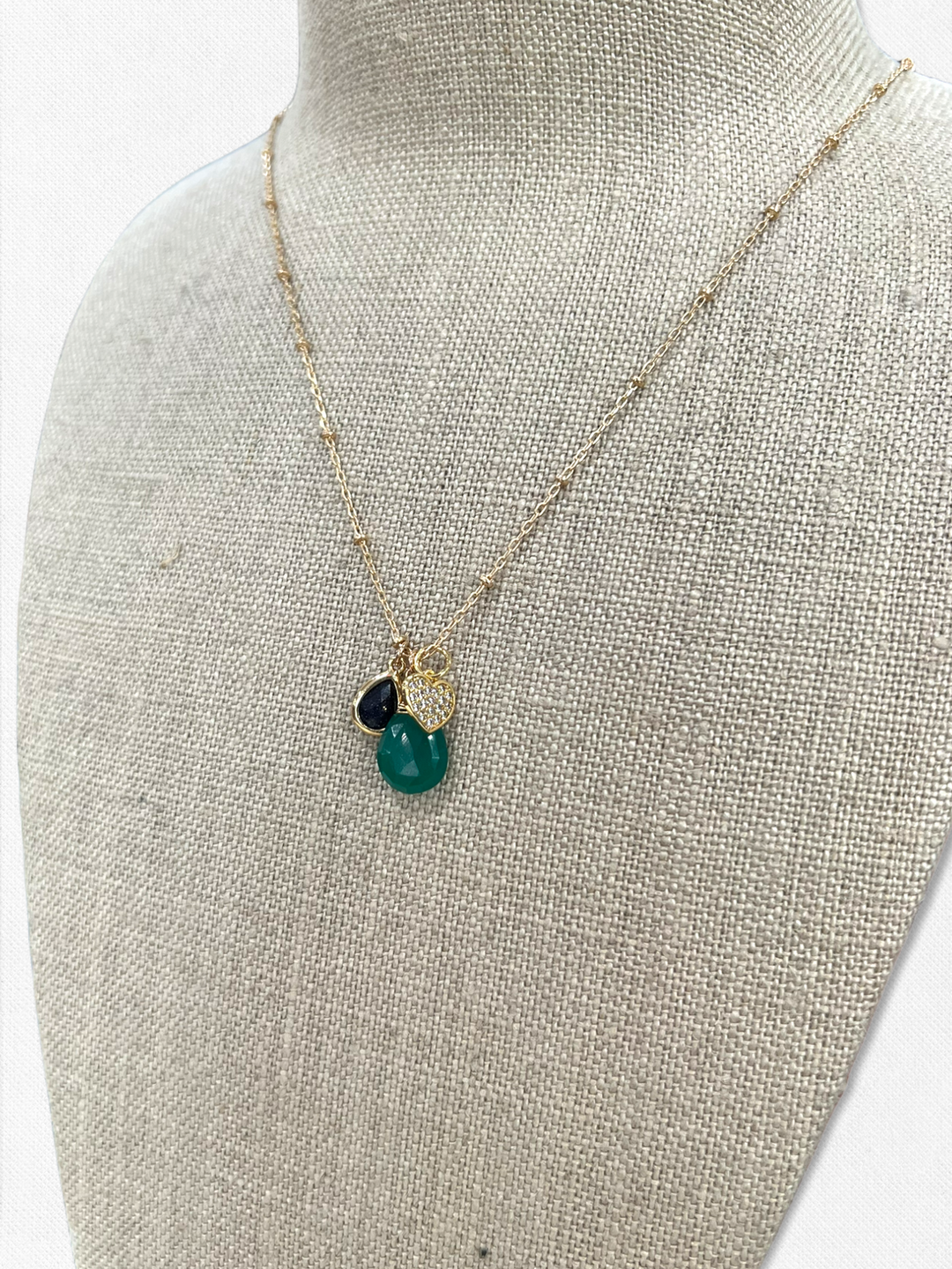 GREEN AGATE PENDANT MIX CHARM NECKLACE - Kingfisher Road - Online Boutique