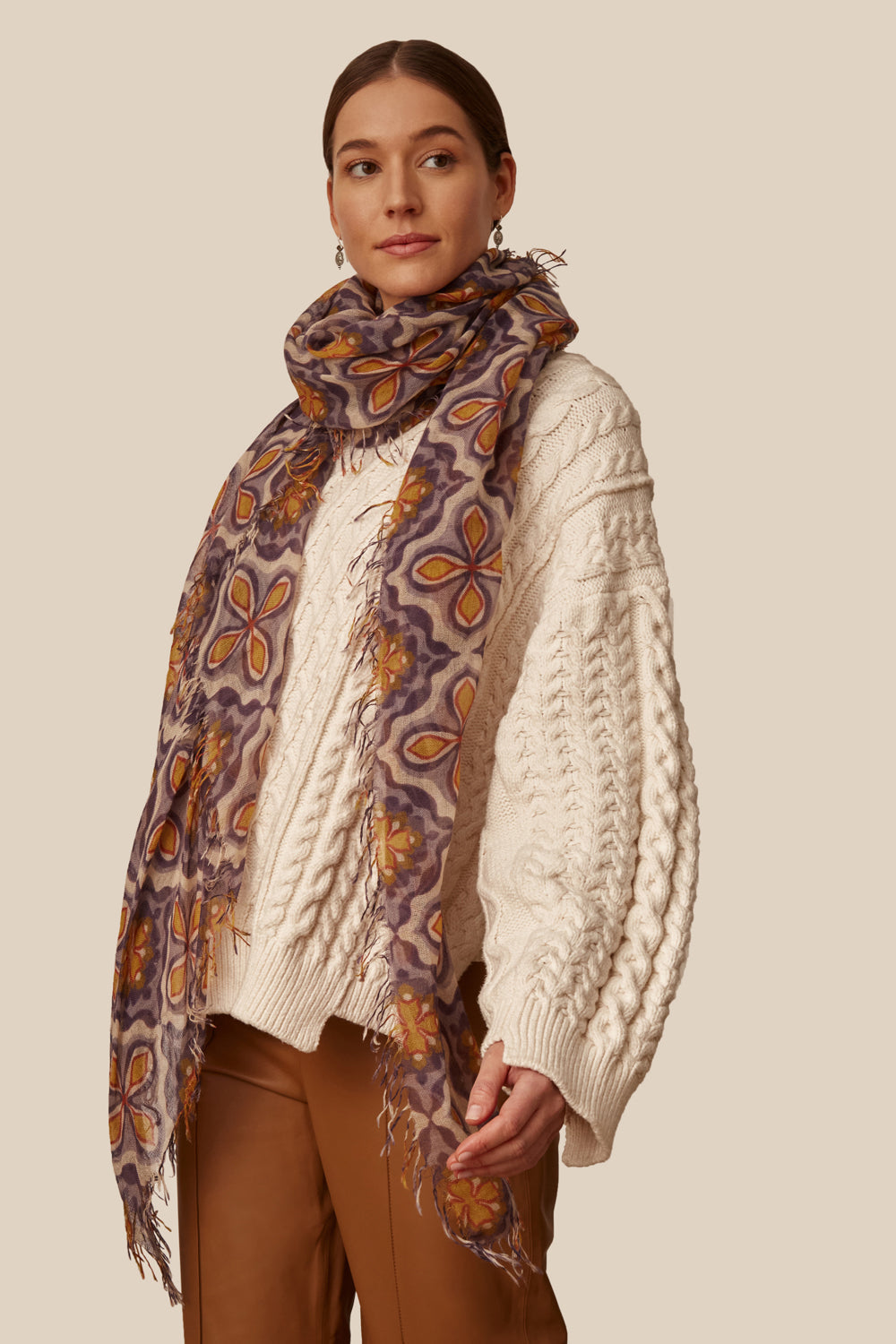 MEDIEVAL BLUE SILK VINTAGE TILE INSPIRED PRINT SCARF - Kingfisher Road - Online Boutique