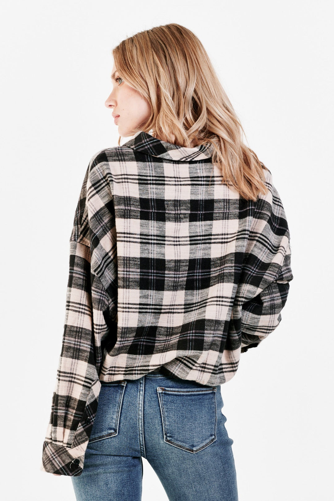 XANDRA LONG SLEEVE TOP - BLACK CREAM PLAID - Kingfisher Road - Online Boutique