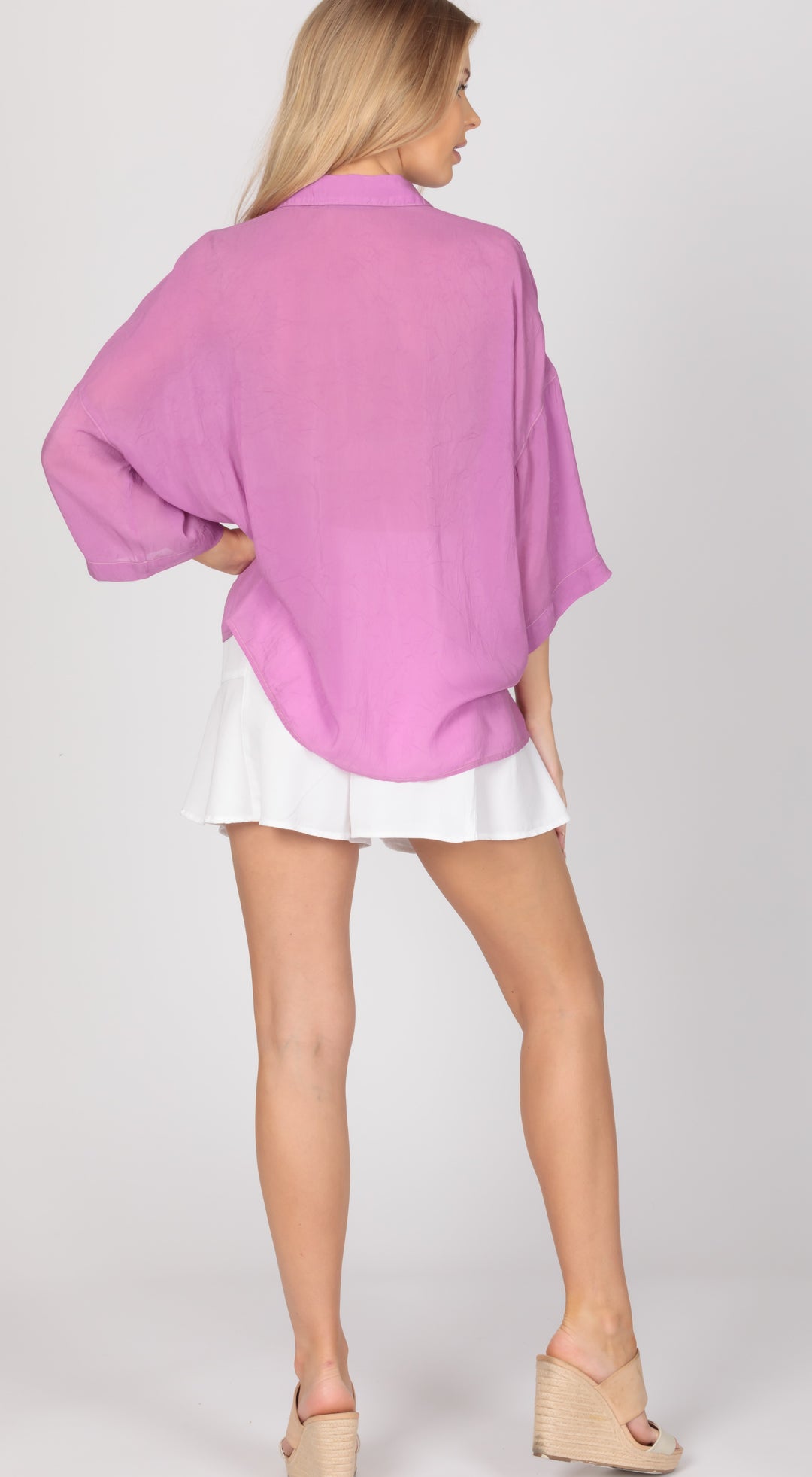 3/4 KIMONO SLEEVE BUTTON UP TOP - ROSE VIOLET - Kingfisher Road - Online Boutique