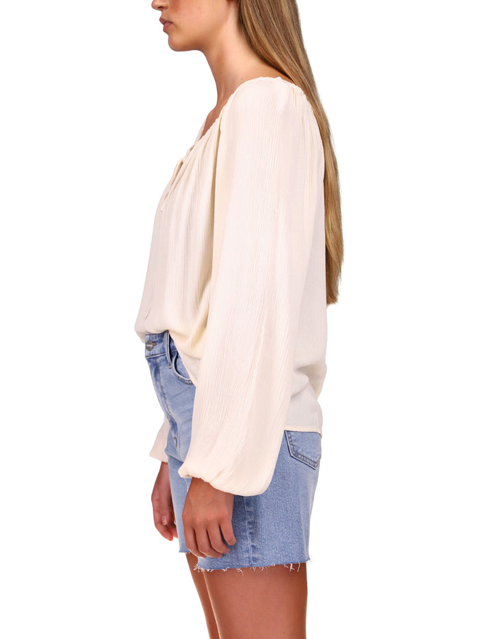 BUTTER CREAM TIE BALLET NECK BLOUSE - Kingfisher Road - Online Boutique