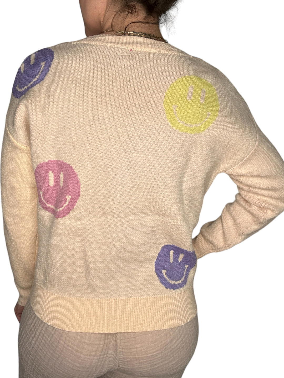 CREAM SMILEY FACE BUTTON UP CARDIGAN - Kingfisher Road - Online Boutique