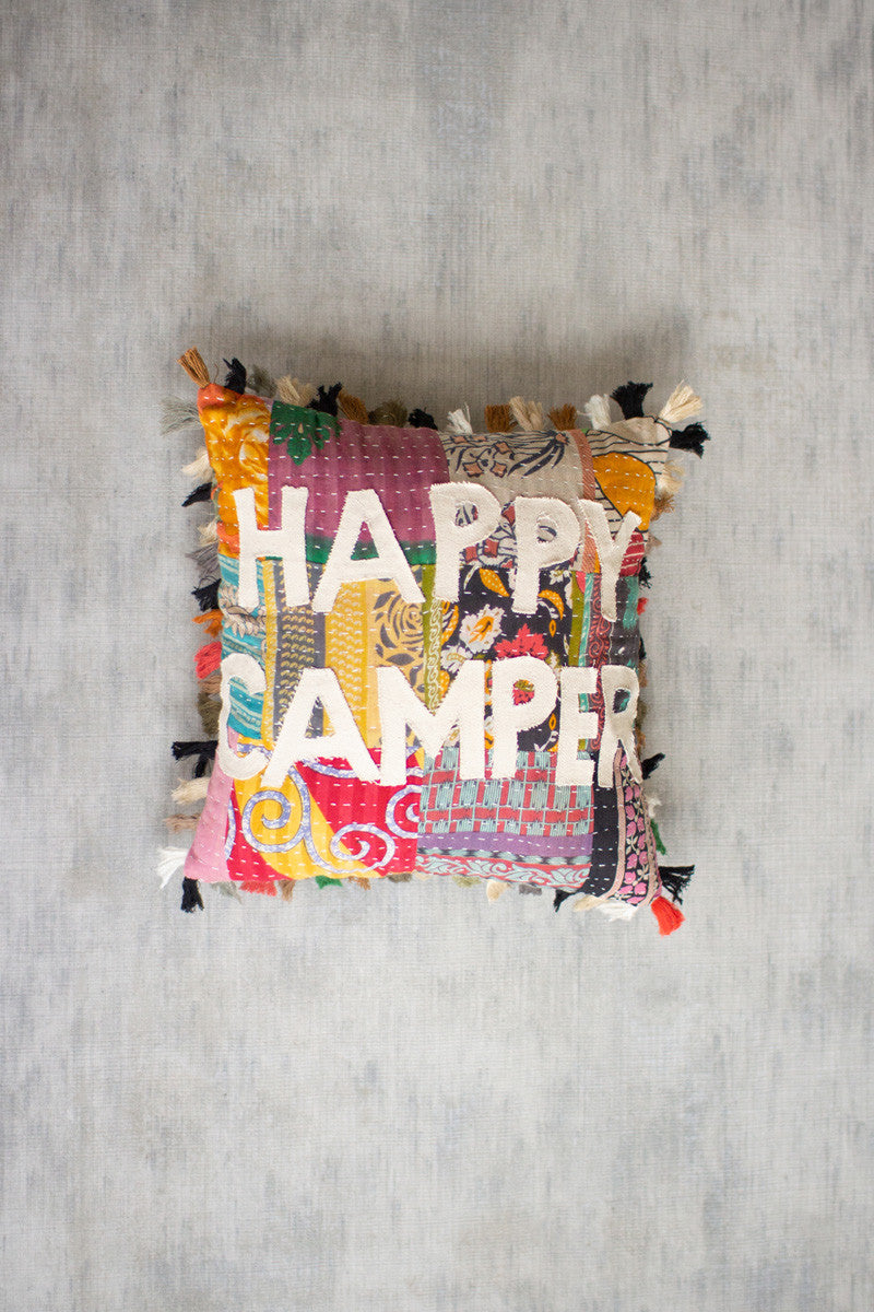 HAPPY CAMPER KANTHA PILLOW - Kingfisher Road - Online Boutique