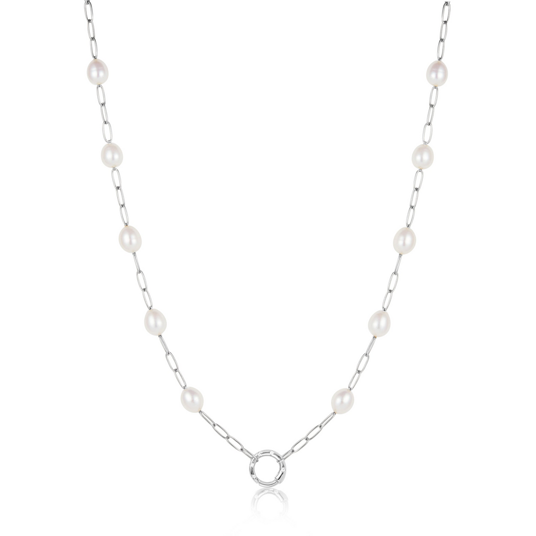PEARL CHAIN CHARM CONNECTOR NECKLACE-SILVER - Kingfisher Road - Online Boutique