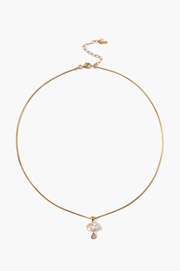 WHITE PEARL AND DIAMOND CHARM NECKLACE - Kingfisher Road - Online Boutique