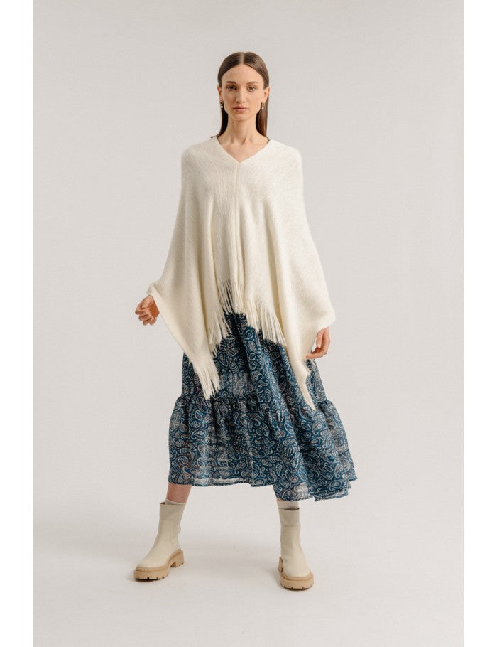 TASSEL PONCHO - OFF WHITE ECRU - Kingfisher Road - Online Boutique