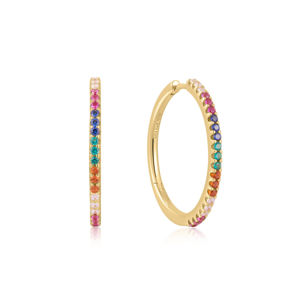 GOLD RAINBOW PAVE HOOP EARRINGS-GOLD - Kingfisher Road - Online Boutique