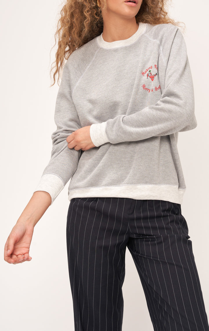 HEATHER GREY MERRY & BRIGHT CONTRAST SWEATSHIRT - Kingfisher Road - Online Boutique