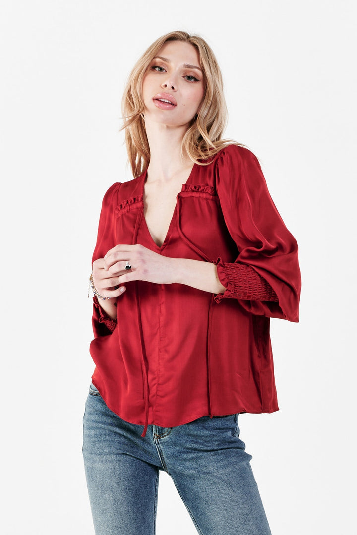 AMELIA RUCHED DETAIL V NECK TOP - BARBADOS - Kingfisher Road - Online Boutique