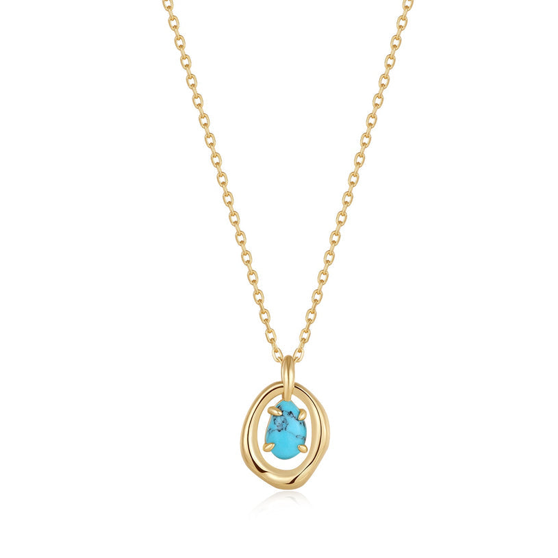 TURQUOISE WAVE CIRCLE PENDANT NECKLACE-GOLD - Kingfisher Road - Online Boutique
