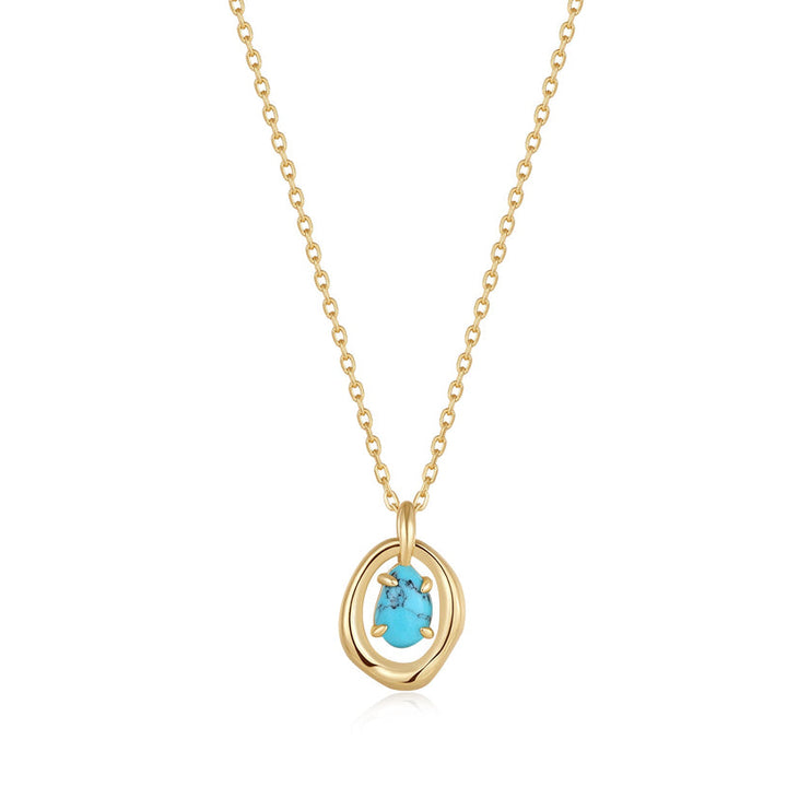 TURQUOISE WAVE CIRCLE PENDANT NECKLACE-GOLD - Kingfisher Road - Online Boutique