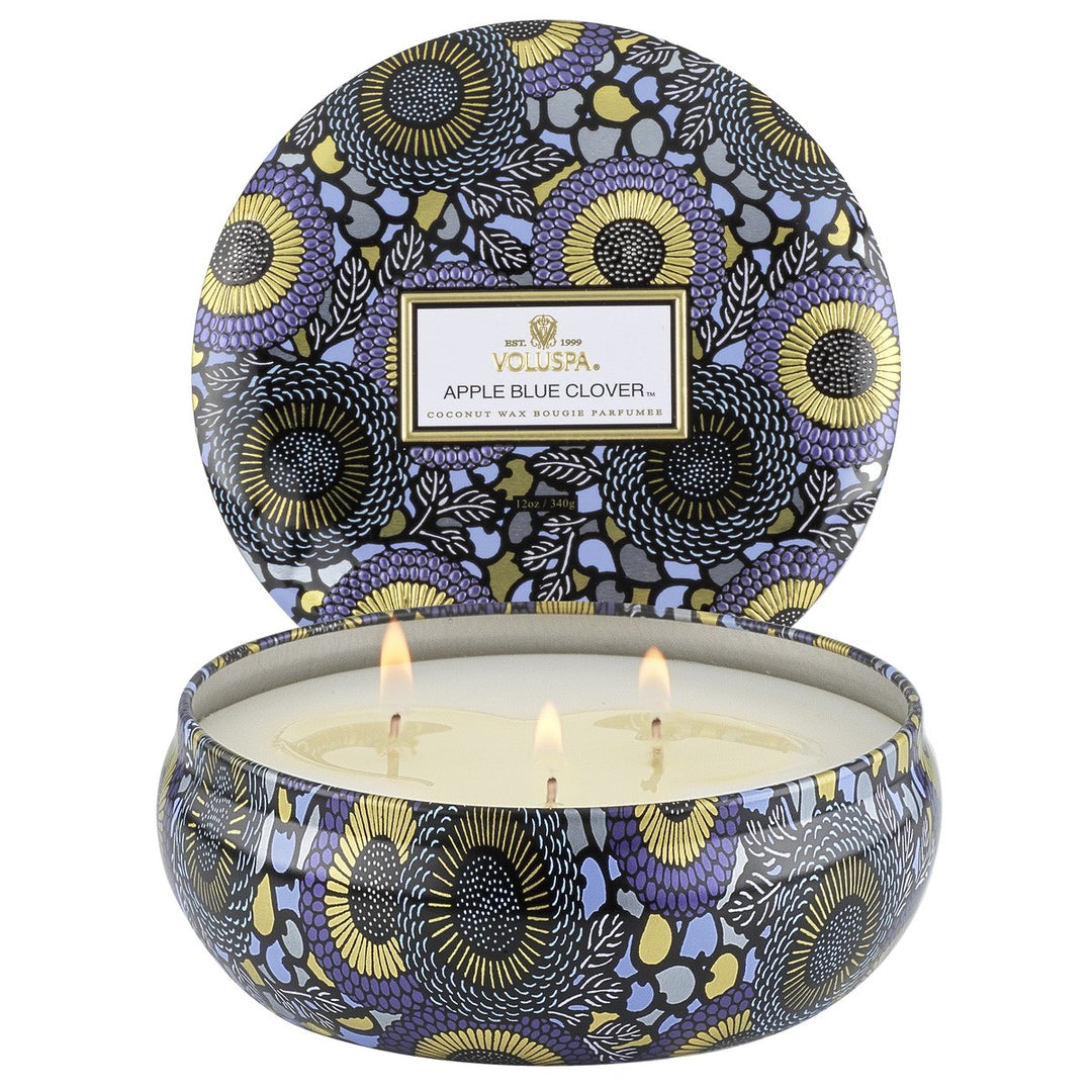 APPLE BLUE CLOVER 3 WICK TIN CANDLE - Kingfisher Road - Online Boutique