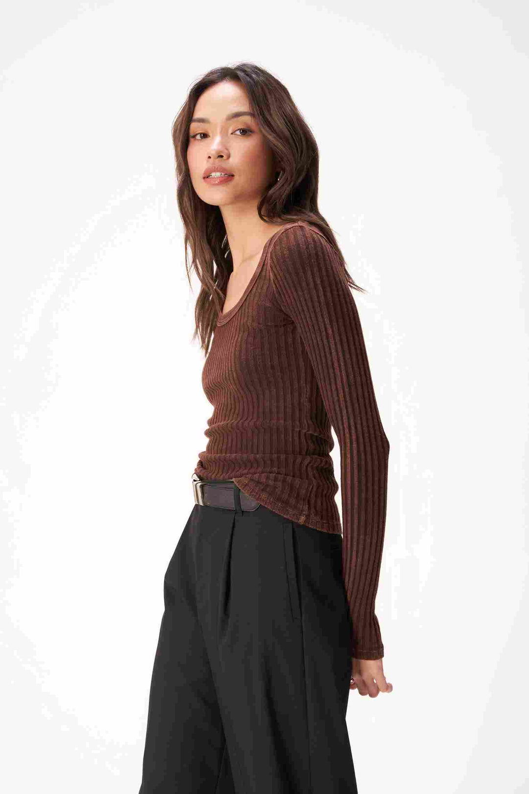 WHAT'S THE SCOOP WASHED RIB LONGSLEEVE-MW ESPRESSO - Kingfisher Road - Online Boutique