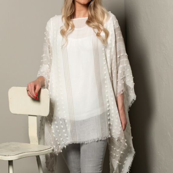 TEXTURED PONCHO WHITE MIX - Kingfisher Road - Online Boutique