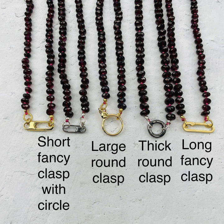 18" GARNET CANDY NECKLACE LONG CLASP W/ CIRCLE-GOLD - Kingfisher Road - Online Boutique