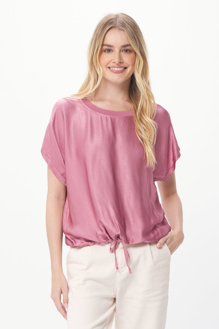 HALE SATIN FRONT DRAWSTRING TEE-ROSE - Kingfisher Road - Online Boutique