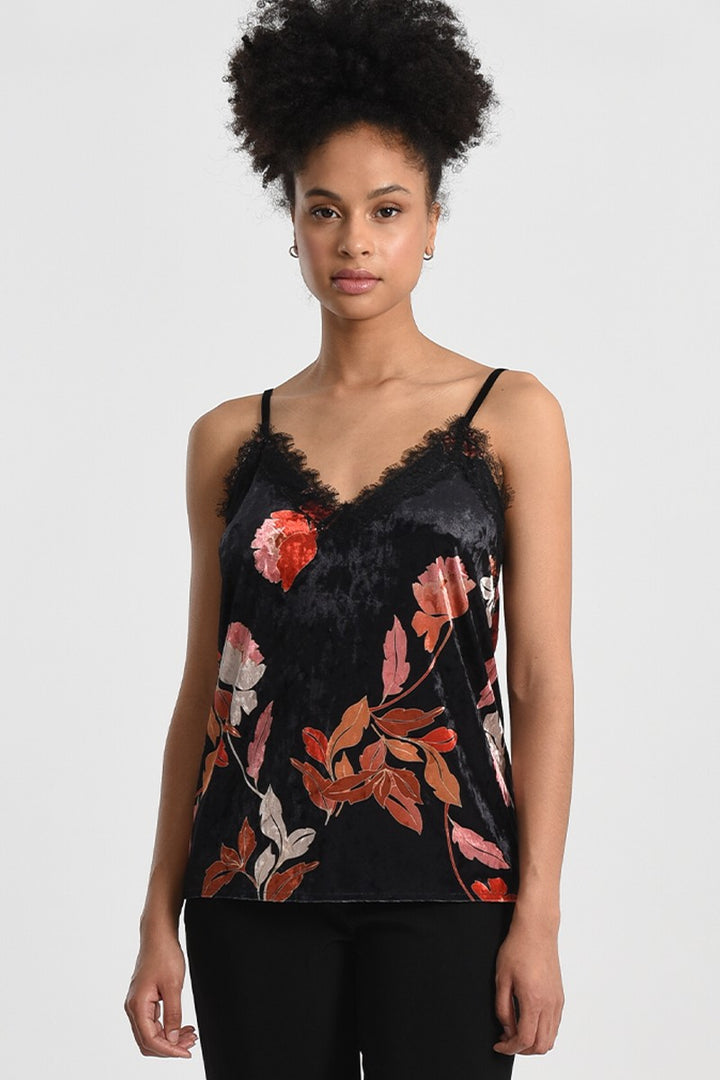 PRINTED VELVET CAMISOLE TOP - BLACK ASHLEY - Kingfisher Road - Online Boutique