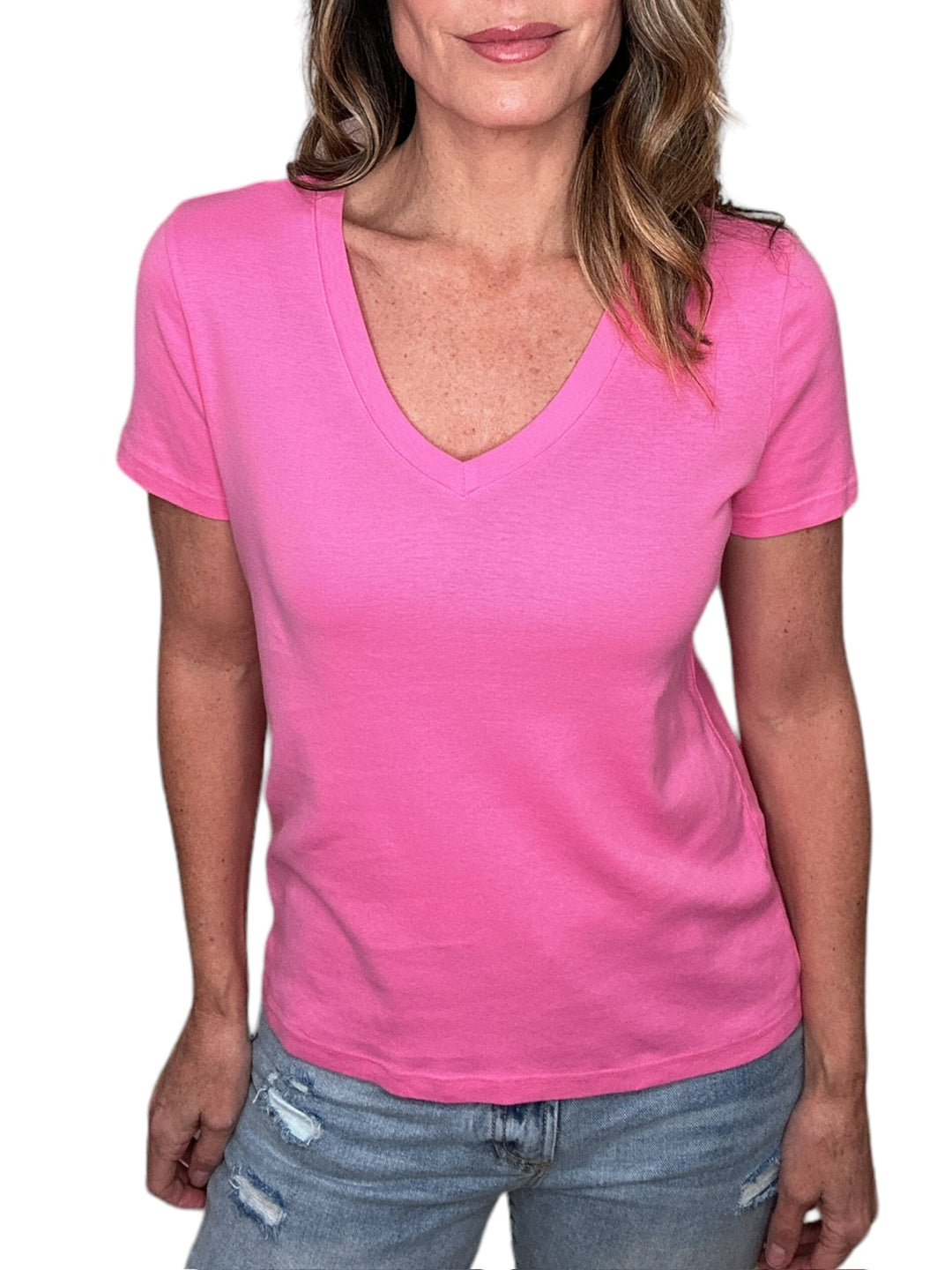 DYLAN CLASSIC V-NECK TEE-FLAMINGO - Kingfisher Road - Online Boutique