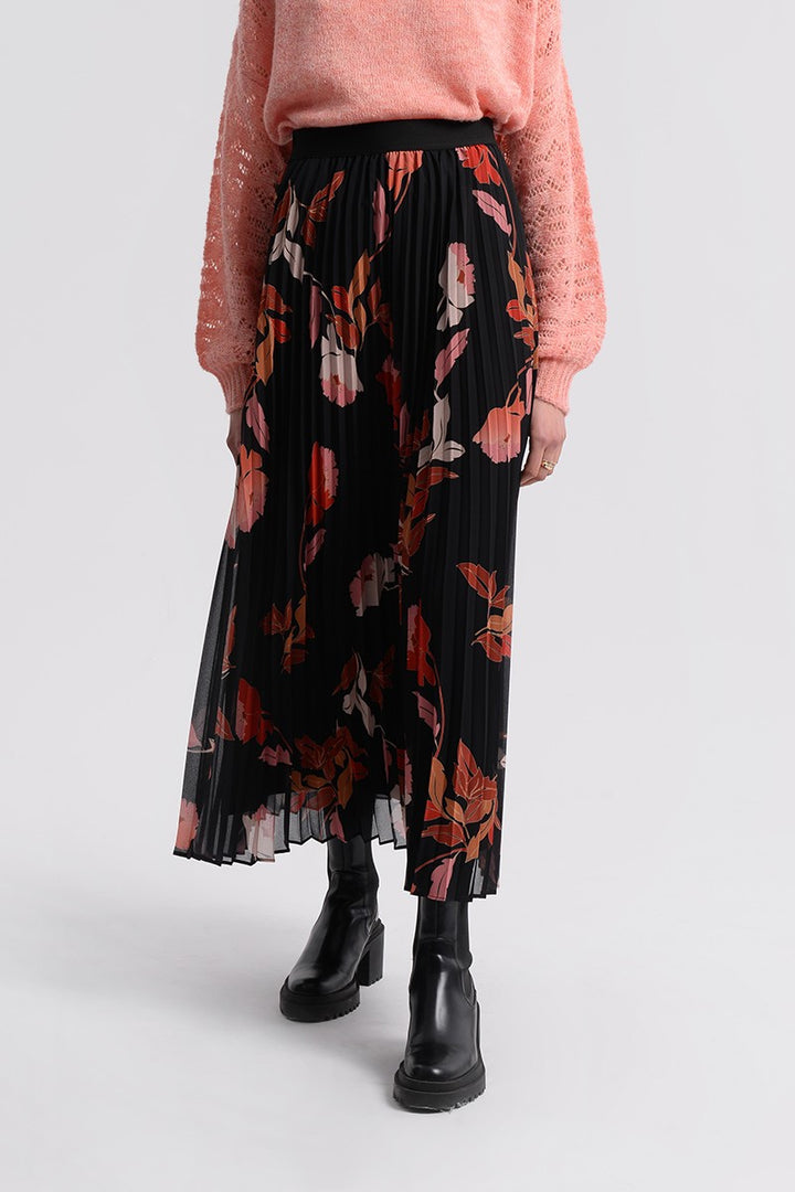 PLEATED PRINTED SKIRT - BLACK ASHLEY - Kingfisher Road - Online Boutique