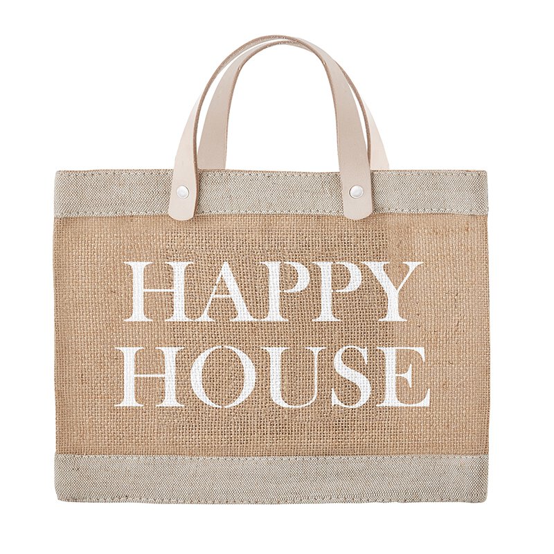 HAPPY HOUSE JUTE AND CANVAS TOTE - Kingfisher Road - Online Boutique