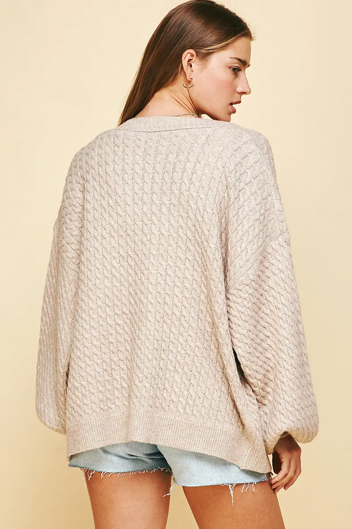 OATMEAL BUTTON FRONT CABLE KNIT CARDIGAN - Kingfisher Road - Online Boutique