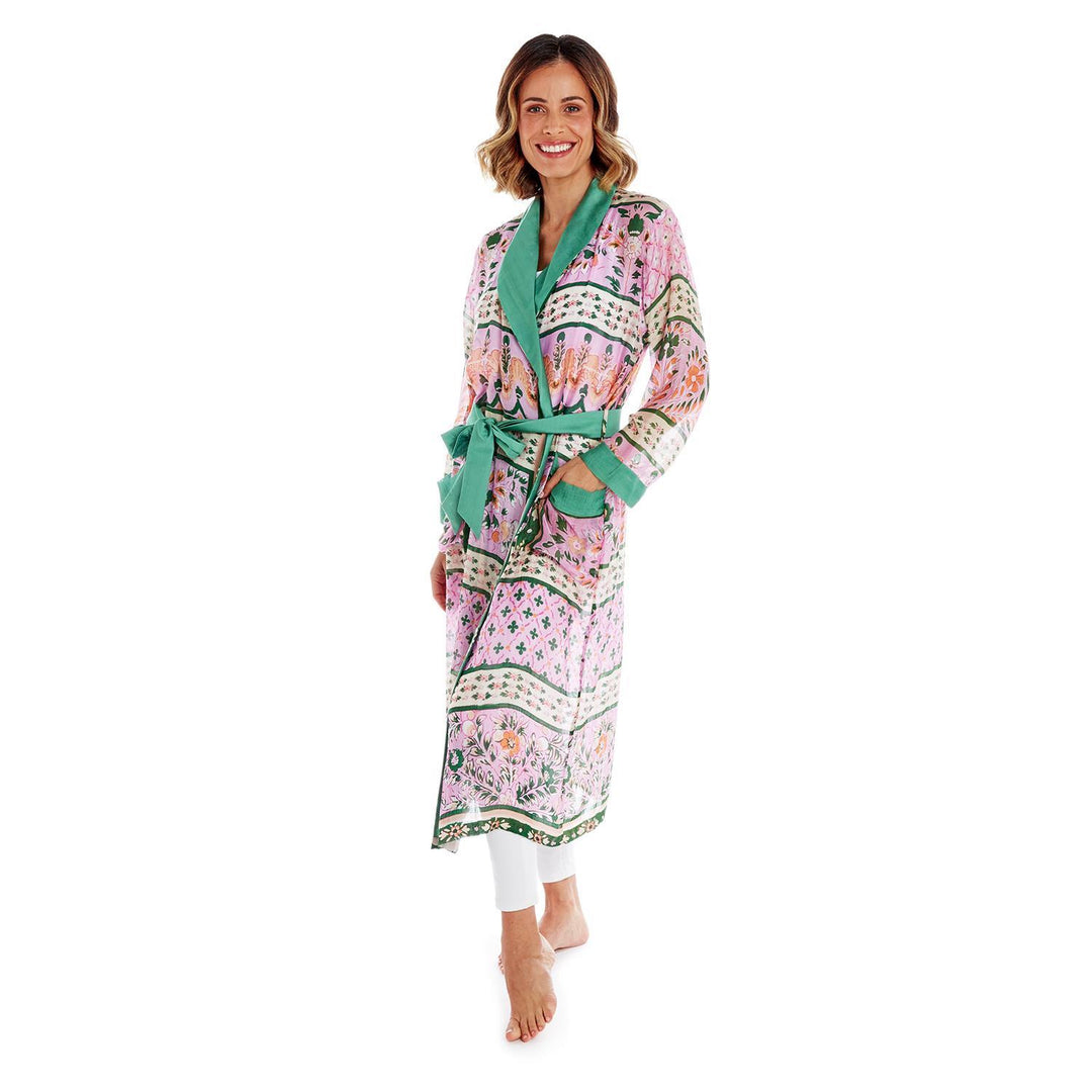 FOLK FLOWERS PINK ROBE GOWN WITH TIE - Kingfisher Road - Online Boutique