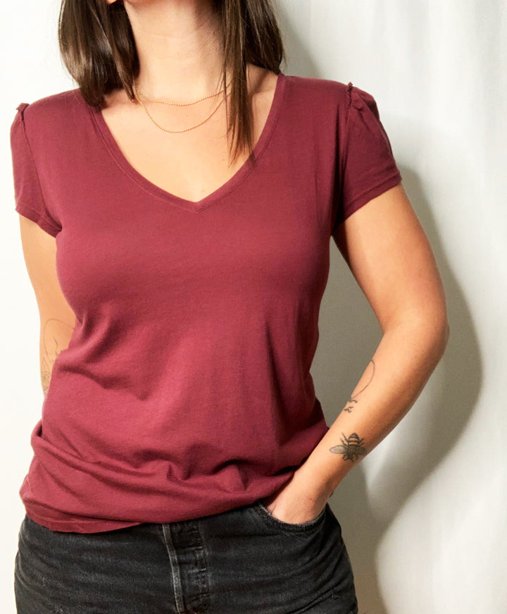 LILLIAN V-NECK PUFF SLV TEE - Kingfisher Road - Online Boutique