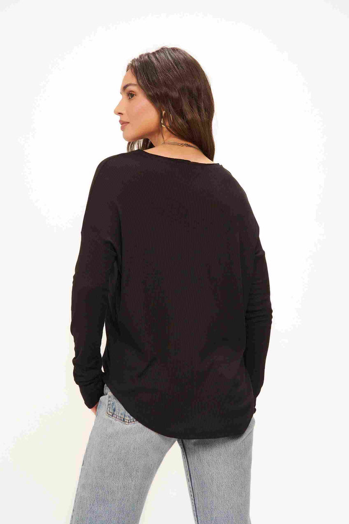 CHARLOTTE SCOOP NECK RIB LONGSLEEVE - BLACK - Kingfisher Road - Online Boutique