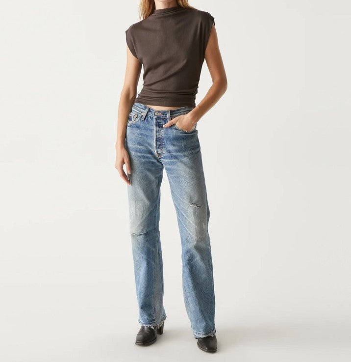 AMARA MOCK NECK POWERSHOULDER TOP-JAVA - Kingfisher Road - Online Boutique