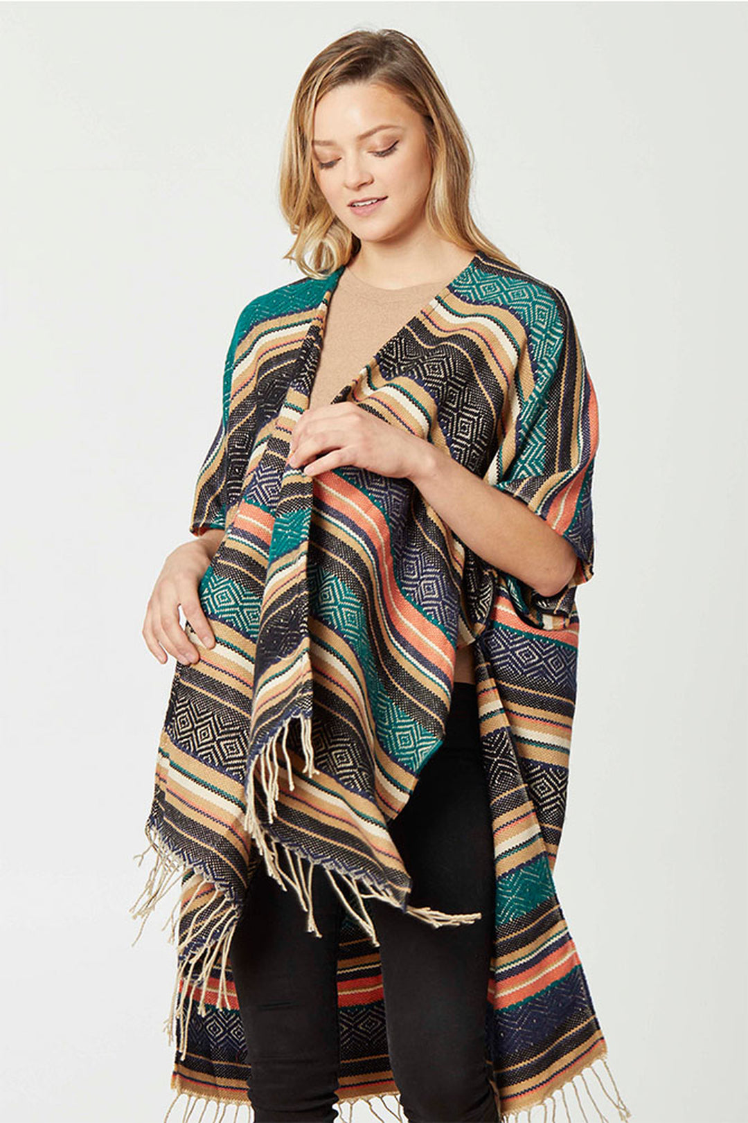 FRINGE KIMONO WITH STRIPE - Kingfisher Road - Online Boutique