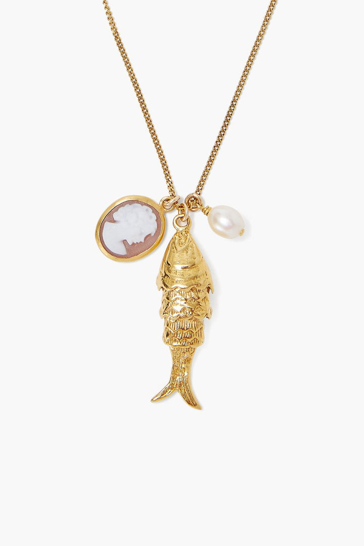 CAMEO/FISH CHARM  NECKLACE - Kingfisher Road - Online Boutique