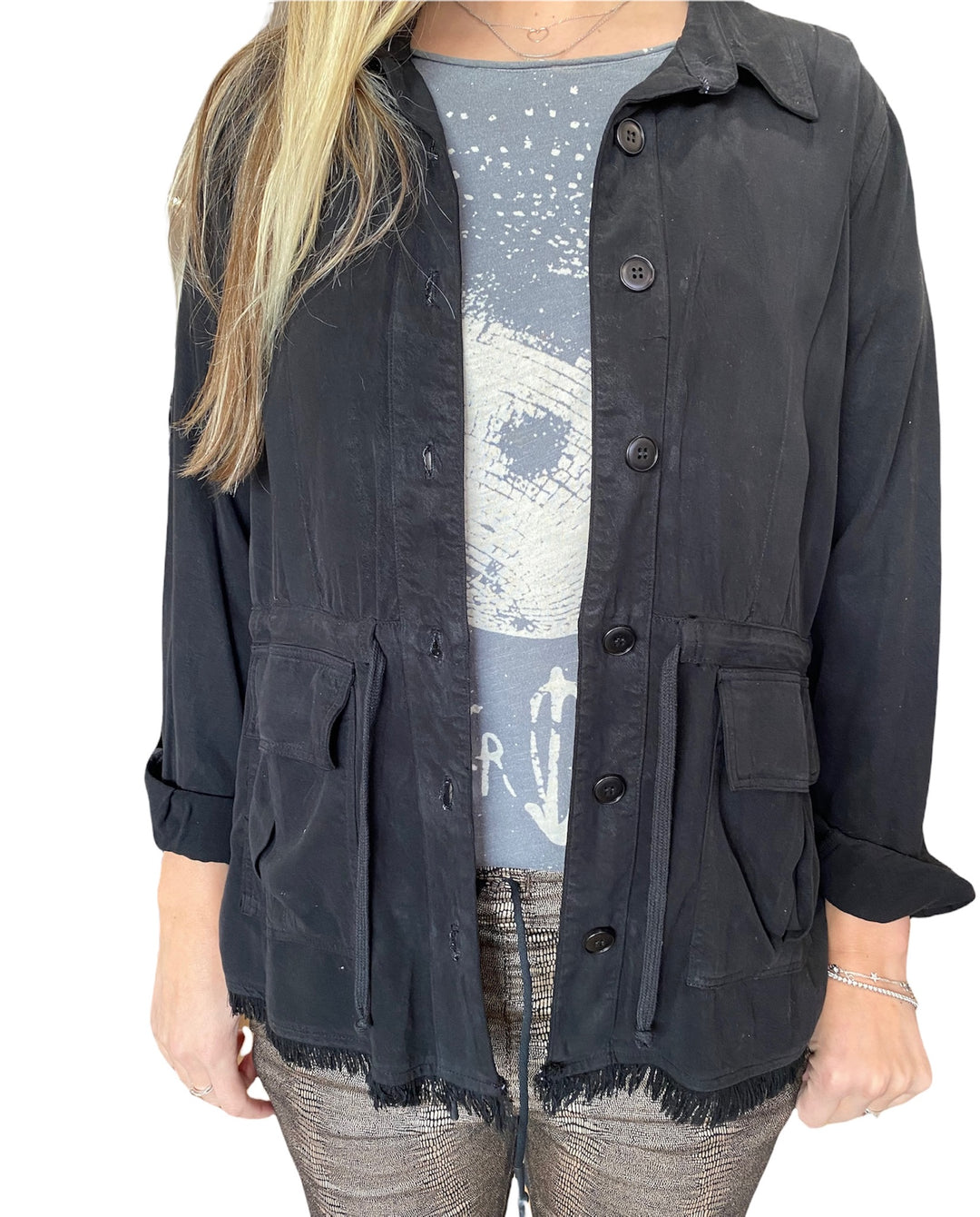 CINCHED WAIST JACKET - BLACK - Kingfisher Road - Online Boutique