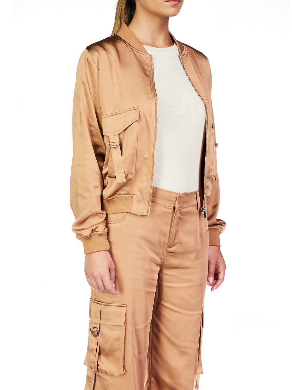 SILKY UTILITY BOMBER-MOCHA MOUSSE - Kingfisher Road - Online Boutique