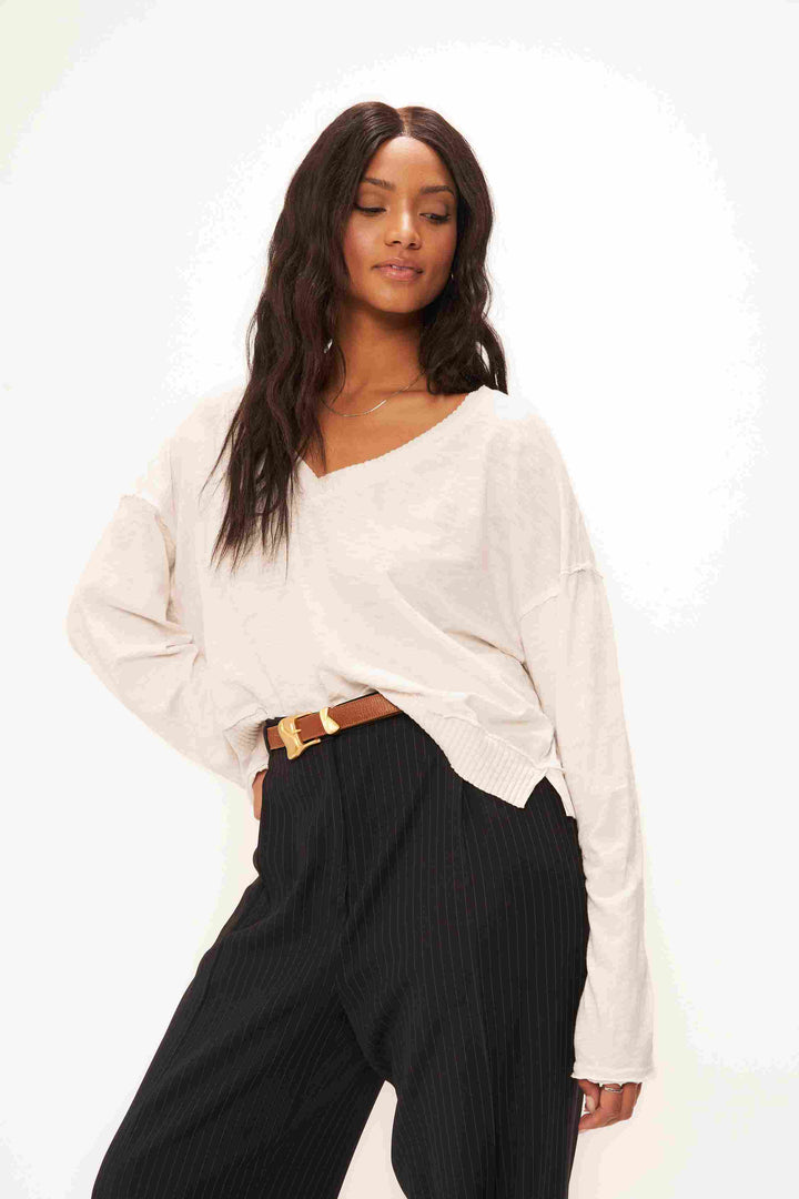 ADONIS V NECK SLUB LONGSLEEVE - VINTAGE WHITE - Kingfisher Road - Online Boutique