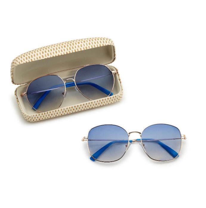 GOLD FRAMED SUNGLASSES WITH BLUE LENS - Kingfisher Road - Online Boutique