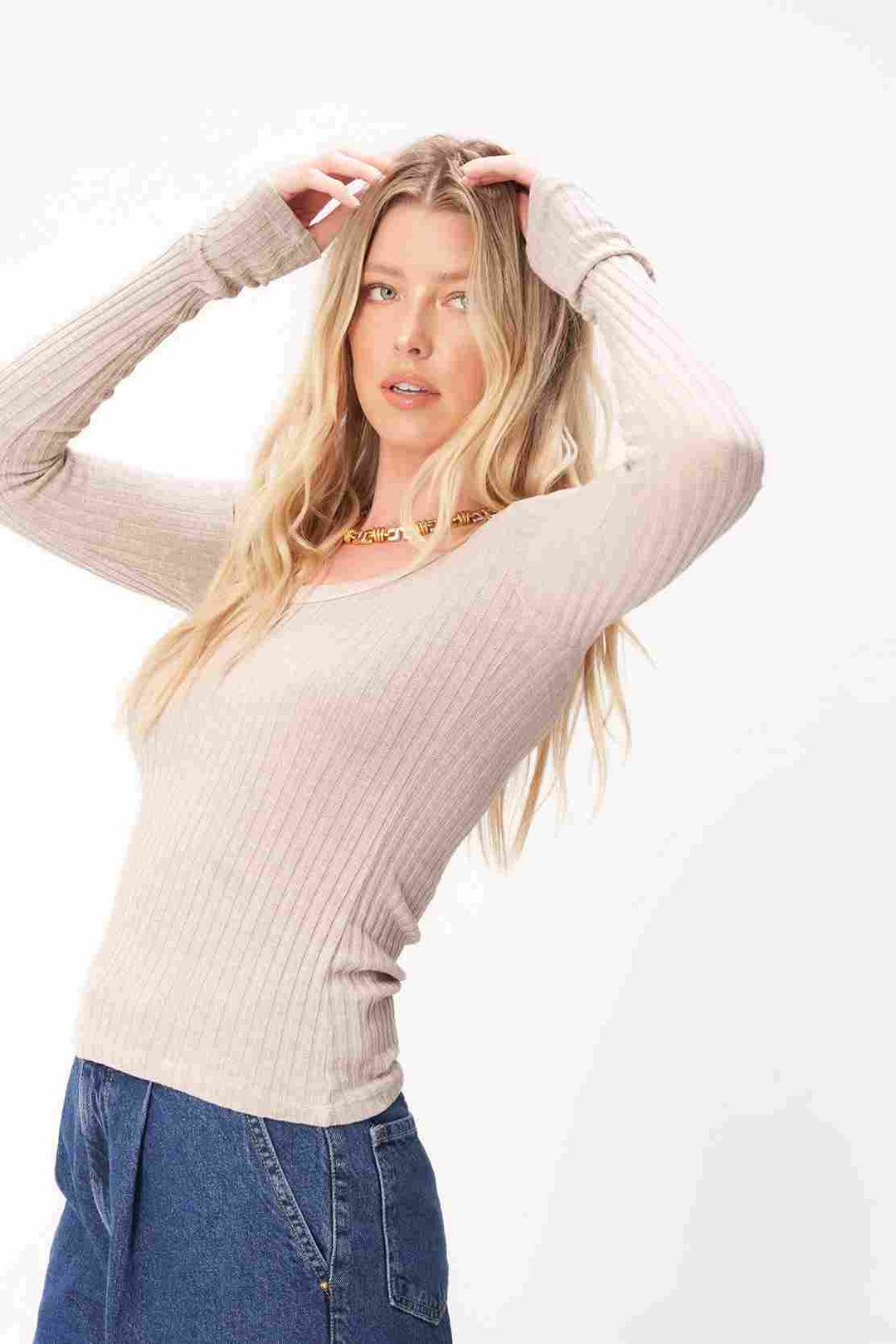 WHAT'S THE SCOOP WASHED RIB LONGSLEEVE-MW GINGER ROOT - Kingfisher Road - Online Boutique