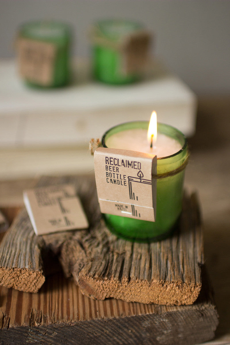 GREEN RECYCLED BEER BOTTLE CANDLE - Kingfisher Road - Online Boutique