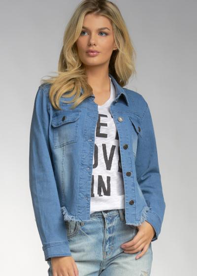 DENIM FRAYED HEM JACKET - Kingfisher Road - Online Boutique