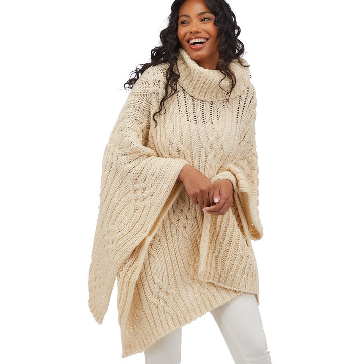 TURTLENECK CABLE KNIT SWEATER PONCHO - Kingfisher Road - Online Boutique