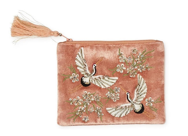 HAIL THE HERON EMBROIDERED POUCH - Kingfisher Road - Online Boutique