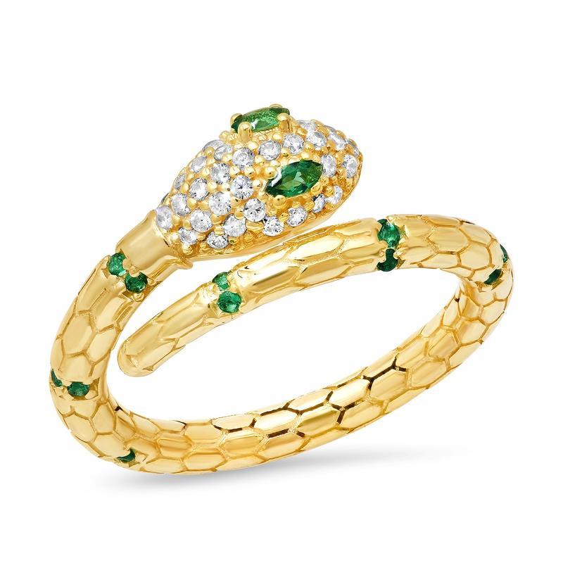 EMERALD CZ SNAKE WRAP RING - Kingfisher Road - Online Boutique