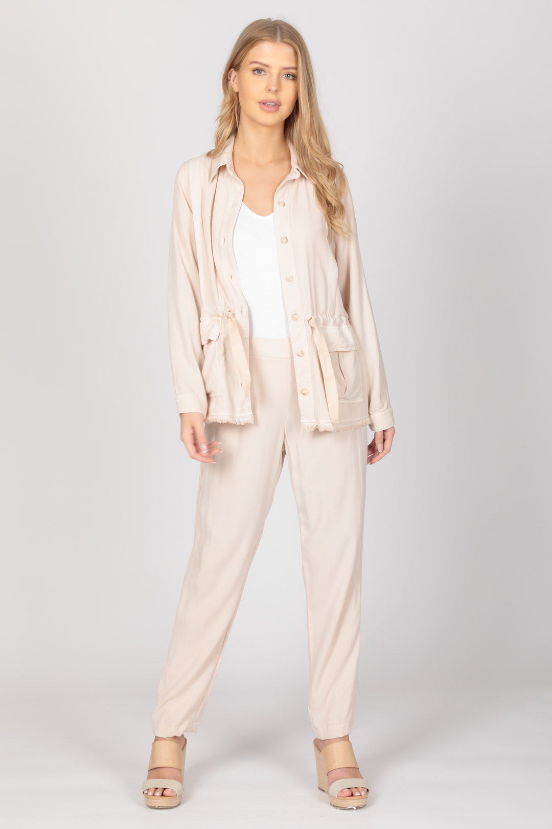 SAND CINCHED WAIST JACKET - Kingfisher Road - Online Boutique