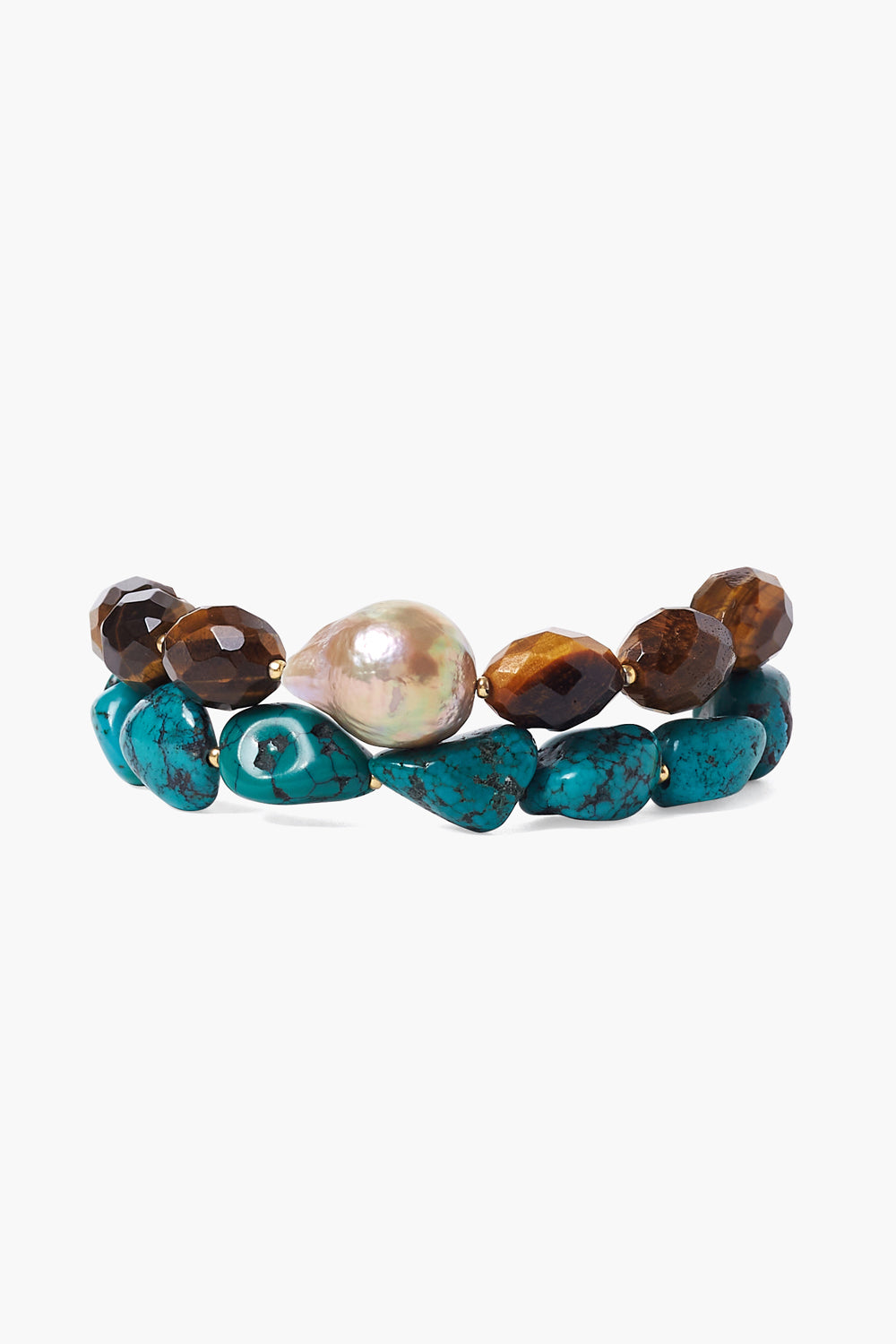 TURQUOISE MIX STONE PEARL 2 LAYER BRACELET - Kingfisher Road - Online Boutique