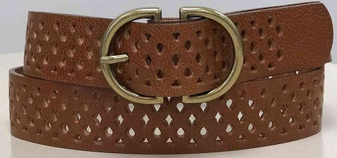 PERFORATED LEATHER BELT-COGNAC - Kingfisher Road - Online Boutique