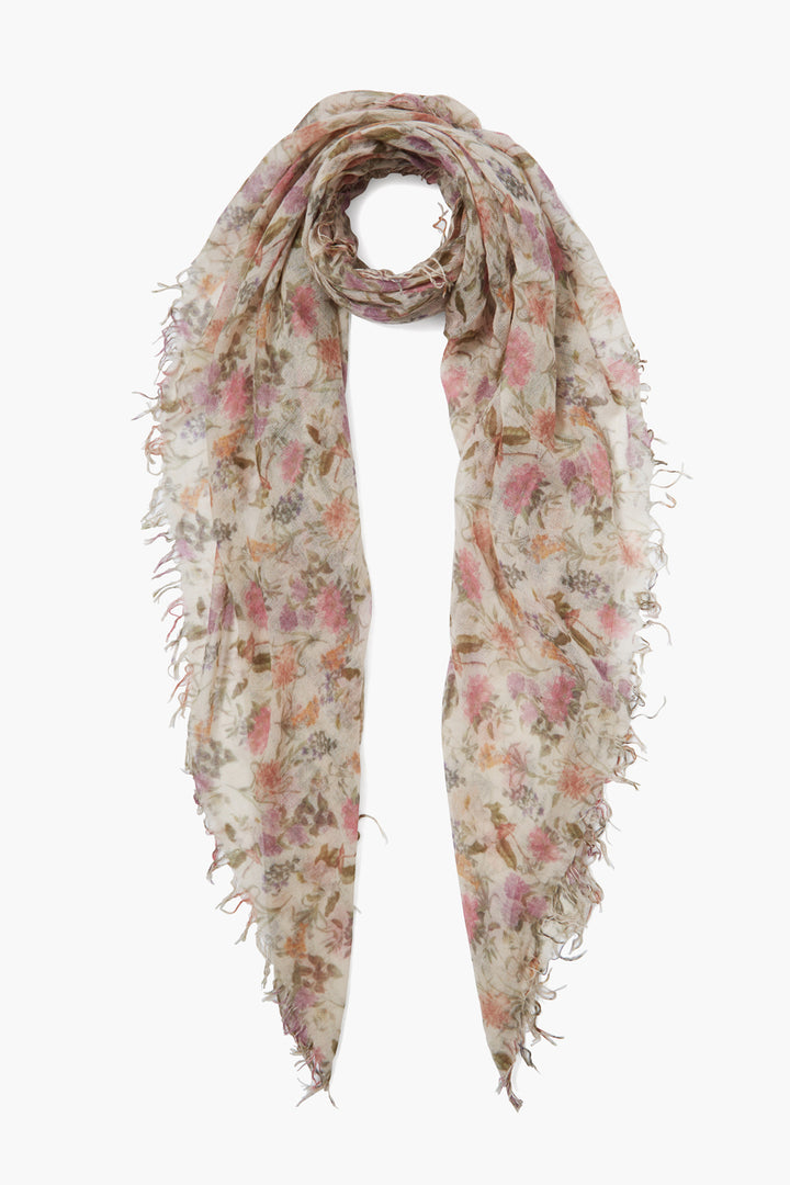 CASHMERE SILK FLORAL PRINT SCARF - COCONUT MILK - Kingfisher Road - Online Boutique