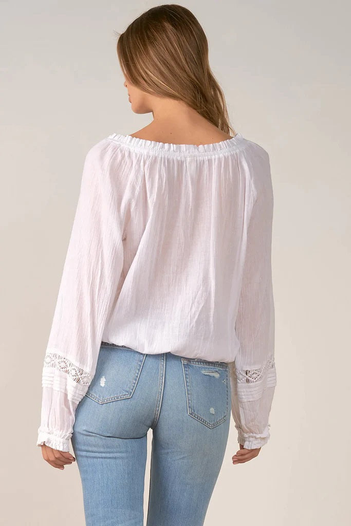 LONG SLEEVE PEASANT TOP- WHITE - Kingfisher Road - Online Boutique