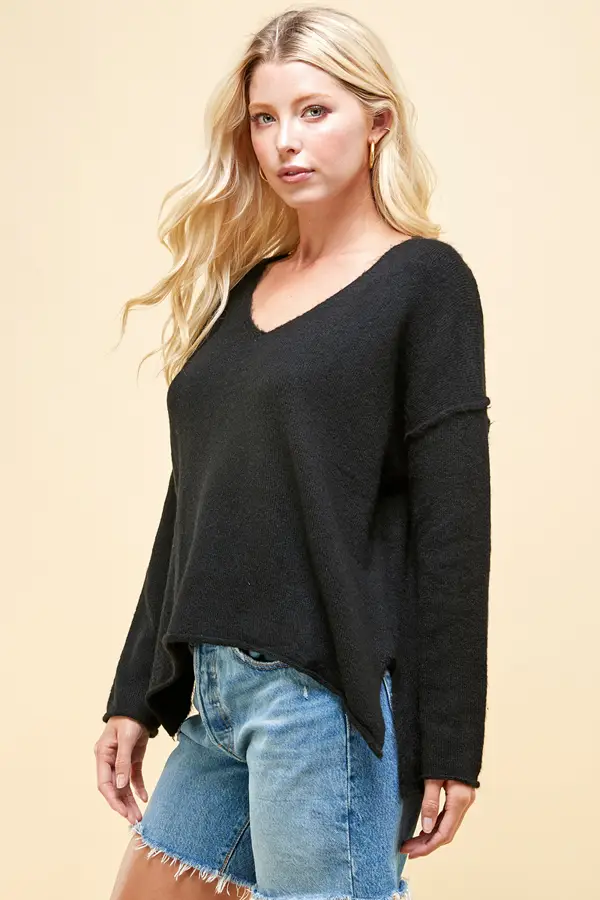 BLACK SOFT V-NECK SWEATER - Kingfisher Road - Online Boutique